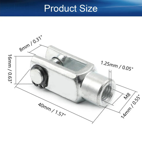 Air Cylinder Clevis End Y Connector M8x1 25 Female Thread 40mm Length 8mm Inner Distance Quick Mount for Air Cylinders Foot Mounting Built Tough Silver Iron, dimensioned side view