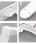 Super Tough White Iron Wall Mount Floating Shelf Brackets With Reinforced Triangle Brace, showing various angles and details.