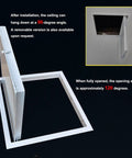 Galvanized Steel Attic Access Panel With Smooth Flush Door For Drywall Ceilings And Walls Sweet Fit Plumbing Service Cover Plate 22 By 36 Inches showing a 90-degree angle opening.