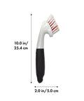 Side view of Grout Brush With Non Slip Handle For Mildew Soap Scum And Grime Removal In Showers Sinks Tiles Tough Bristles Clean Grout Lines and Door Tracks No Sweat To Use In Bathroom And Kitchen with measurements