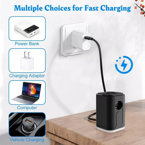 Portable Cordless Vacuum Seal Pump With Strong Electric Suction For Fast Bag Compression No Fuss Game Changer Travel Space Saver And Super Quick Rechargeable Handheld Air Extractor charging options shown beside the product.