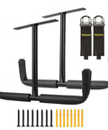 Beefy Heavy Duty Overhead Garage Storage Rack Set Of 2 with ceiling mount hanger hooks, black steel, includes screws and straps.