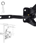 Beefy Gate Hardware Kit With Self Locking Gate Latch and diagram for wooden fences, rust-resistant black powder-coated steel