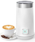 4 In 1 Electric Milk Frother For Coffee At Home With Stainless Steel 8.2oz 240ml Milk Warmer And Foam Maker next to a cappuccino cup