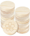 Unfinished Wooden Circles Craft Blanks, Smooth Two Inch Plywood Discs For Diy Painting And Woodburning, stacked with floral design.