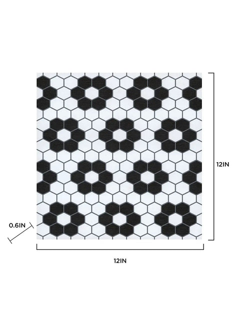 Black And White Geometric Floral Peel And Stick Floor Tiles 12x12 Inch 10 Pack No Grout Needed Water Resistant Vinyl Flooring