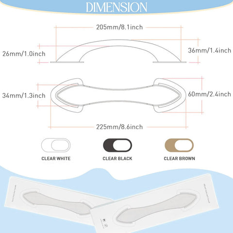Dimensions and color options for Acrylic Adhesive Handles Self Stick Pulls For Sliding Doors Shower Doors Cabinets And Drawers 2 Pack