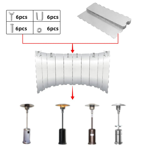 Diagram of Heat Boost Patio Heater Reflector Shield Upgraded 12 Inch Height Directs Heat Exactly Where You Want No Wasted Heat
