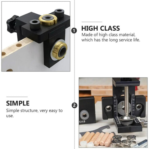Precision Woodwork Hole Punching Locator Tool Set For Furniture Building And Diy Pros, showing a black aluminum alloy punch tool.