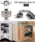 Two Pack 135 Degree Lazy Susan Concealed Cabinet Hinges For Corner Kitchen Cabinets Full Overlay Self Closing Hidden Door Hardware Durable Steel Replacement Hinges For Cupboards And Folded Doors, shown installed