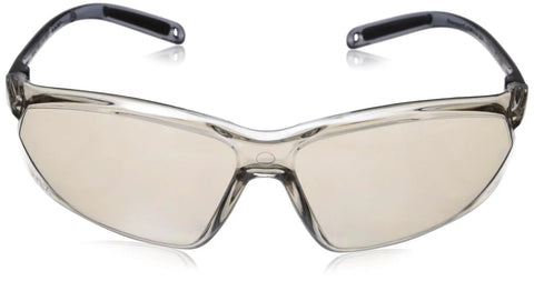 Straight Up Tough Wrap Around Safety Glasses Featuring Unbeatable Impact Resistant Polycarbonate Lenses Comfortable Soft Temple Tips Anti Scratch Hard Coat Coating Gray Frame Silver Lens Pack Of Ten front view