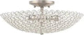Three Light Brushed Nickel Ceiling Mount Fixture With Glass K9 Crystal Orbs, Dope Crystal Pendant Style Ceiling Light, side view.
