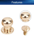 Straight Up 8Mm Round Head Button Studs Featuring Slotted Screw Design Nickel Plated Nail Rivets Solid Brass Heavy Duty Fasteners For Diy Leather Crafting And Upholstery Work 5 Rock Solid Sets, showing round head and slotted screw.