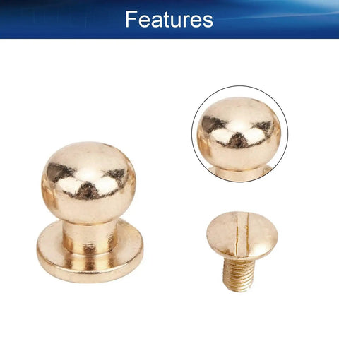 Straight Up 8Mm Round Head Button Studs Featuring Slotted Screw Design Nickel Plated Nail Rivets Solid Brass Heavy Duty Fasteners For Diy Leather Crafting And Upholstery Work 5 Rock Solid Sets, showing round head and slotted screw.