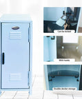 Fresh Blue Mini Metal Locker Box With Reliable Lock And Dope Decorative Stickers Compact Desktop Storage Organizer For Jewelry Cash Stash Girl Gifts Desk Neat Stack with hooks and double-decker storage.