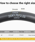 Heavy Duty 20 Inch Bike Inner Tubes 20x1.75 To 20x2.25 Premium Butyl Tubes size chart with 32mm Schrader valve