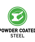 Powder coated steel logo with green circle and steel beam silhouette
