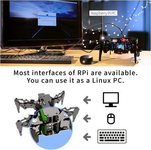 Bionic Quadruped Spider Robot Kit For Raspberry Pi 4 Or 3 B Plus Hands On OpenCV Object Tracking Self Stabilizing MPU6050 Gyro Sensor Remote GUI Control STEM Crawling Robot With PDF Manual, Raspberry Pi PC setup