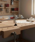 Premium Blue Aluminum Bench Vise With Sliding Screw And Brass Jaws For CNC Machining, Home Workshop Clamping, And Precise Mini Table Tool Work on wooden workbench.