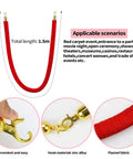 Two Piece Red Velvet Stanchion Rope Set With Polished Gold Hooks for VIP Crowds, red velvet detail and gold hook close-up