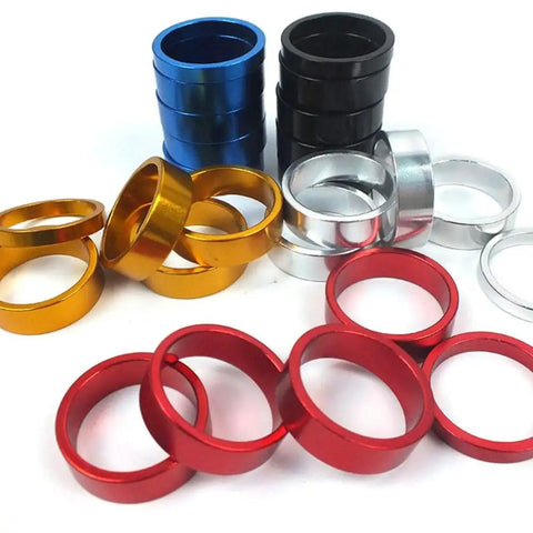 Colorful assortment of Ten Pack Bike Headset Spacers For One And One Eighth Inch Steerer Aluminum Alloy Stem Spacers