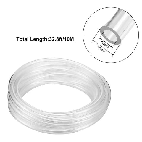 Clear PU Pneumatic Air Tubing 10mm OD By 6.5mm ID 10 Meter Length coil with diagram showing dimensions for air compressors.