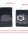 Inside view of Hella Durable IP65 Waterproof ABS Project Case with dimensions showing 2.28in deep and sealing gasket included.