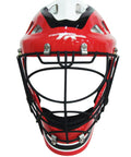 Red hockey helmet front view from 36 Piece Hockey Helmet Repair Kit Includes 6 R Shape Visor Clips 6 Rubber Gaskets 20 Screws With Nuts 4 Chin Strap Adapters And A Screwdriver For Hockey Football Baseball Softball