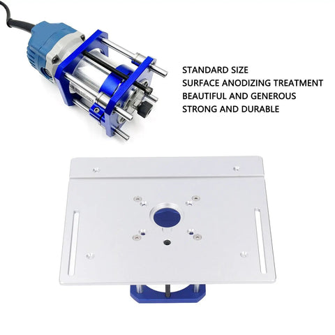 Heavy Duty Aluminum Router Lift Plate Kit With Precision Insert Base For Woodworking Routers, showing 54mm height control and durable material.