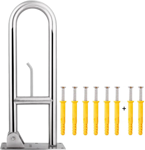 Stainless Steel 29.5 Inch Toilet Safety Rails With Flip Up Grab Bar And Paper Holder, Handicap Bath Handrails For Elderly And Disabled