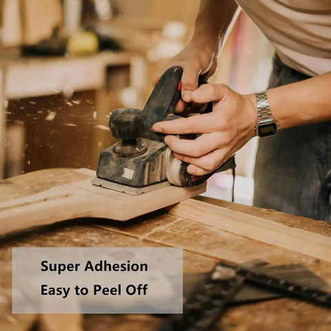 Woodworker using tool on project with Double Sided Woodworking Tape For Router Templates And CNC Projects, Heavy Duty Adhesive