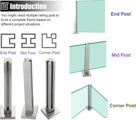 Hella Durable Glass Balustrade Posts With Slick Silver Finish Crafted From Heavy Duty 304 Stainless Steel for indoor outdoor safety railings.