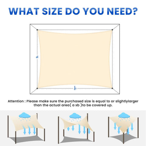 Illustration of Heavy Duty Permeable Sun Shade Sail 10x12 Feet Blocks 95 Percent Sun Rays UV And Drizzle Breathable PU Coated HDPE