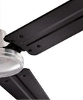 Close-up of 56 Inch Indoor Ceiling Fan With Brushed Nickel Finish And Black Blades For Down Rod Install Boss Quiet Motor Moves Air In Great Rooms