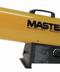 Heavy Duty 125000 BTU Propane Forced Air Heater With Variable Settings, yellow cylindrical design, ideal for barns and workshops.