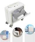 18 Inch Underseat Carry On Luggage With Wheels Lightweight Hard Shell Suitcase For Weekender Trips 180 Degree Top Opening Separate Laptop Compartment Four Smooth Spinner Wheels White