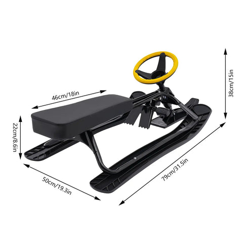 Go Kart Style Snow Sled With Steering Wheel And Brakes For Kids And Adults, 220 Lb Capacity, Two PE Skis, Side View