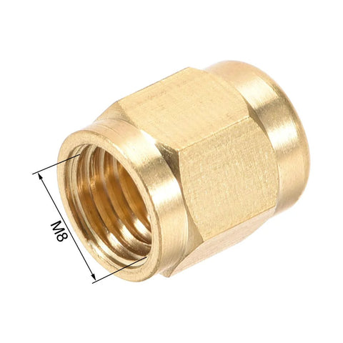 Brass tubing nut M8x4mm, close-up view showing inner threads; 16-pack