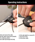 Hands securing Heavy Duty Steel Cable Lock 2 Pack with Keys for Trail Cams Kayaks Bikes Tools and Outdoor Gear Anti Theft Adjustable Locking Cable