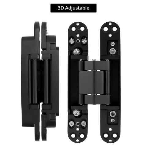 Sleek Hidden 6 Inch Adjustable Door Hinges 4 Pack Zinc Alloy With 180 Degree Swing side and front views