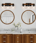 Real Wood Rustic Vanity Light for Farmhouse Bathrooms Over Mirror Three Light Rustic Vanity Lighting With Clear Glass Shades