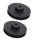 Industrial Grade Workhorse Aluminum Single Groove Web Sheave Pulley with black coating for V Drive setups, showing two pulleys.