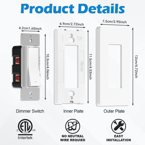 Five Pack Slide Dimmer Switch For Dimmable LED CFL Lights Up To 300W And Incandescent Or Halogen Up To 700W Works As Single Pole Or 3 Way Wall Plate Included ETL Listed White product details