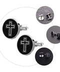 Cross Design Titanium Steel Cufflinks For Men Black One Pair Dress Shirt Fasteners For Formal And Casual Wear Sharp Everyday Accessory