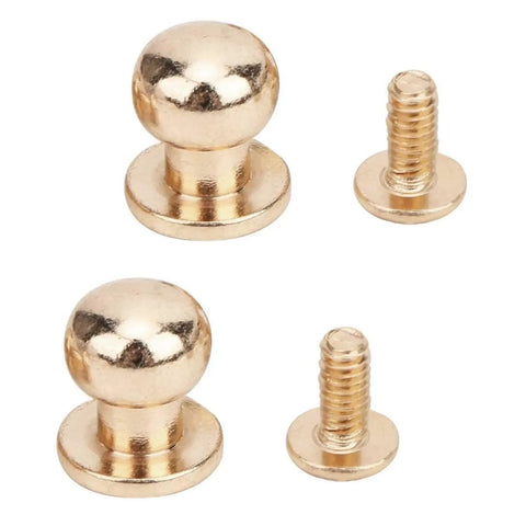 Straight Up 8Mm Round Head Button Studs Featuring Slotted Screw Design Nickel Plated Nail Rivets Solid Brass Heavy Duty Fasteners For Diy Leather Crafting And Upholstery Work 5 Rock Solid Sets, showing brass studs and screws.