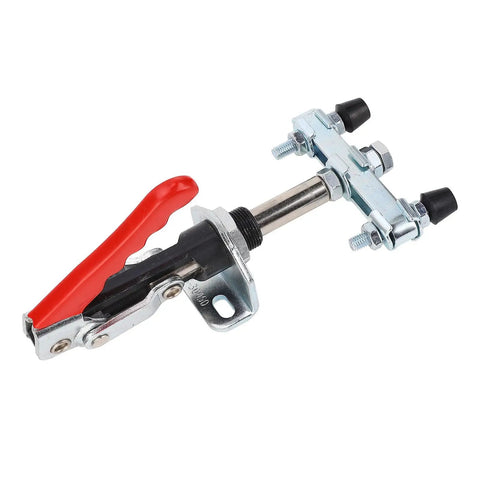Beefy Quick Release Push Pull Toggle Clamp With Adjustable Elbow Joint And 185 Degree Handle For Metalworking Woodworking Welding And Machinery Maintenance Built From High Carbon Steel For Heavy Duty Precision Clamping, red handle