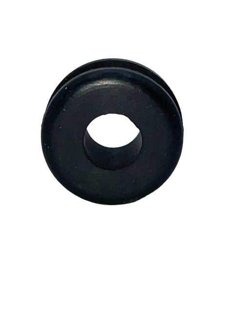 Pack Of Four Rock Solid Rubber Grommets With Five Sixteenths Inch Bore And Three Quarter Outer Profile, top view of rubber grommet.