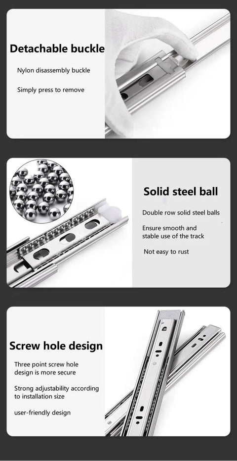 Pair Of 15 Inch 3 Section Full Extension Ball Bearing Drawer Slides Side Mount With Rust Resistant Steel Silent Operation 100 Lb Capacity Heavy Duty Drawer Slides For Kitchen Cabinets And Furniture, detachable buckle and steel ball track