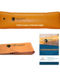 HydraBarrier Supreme 6 Foot Flood Barrier 12 Inch High Portable Water Diversion Tube displayed with packaging materials