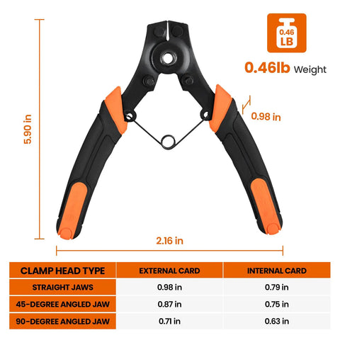 4 In 1 Snap Ring Pliers Set With Interchangeable Jaw Heads For Internal And External Clips, dimensions and weight shown